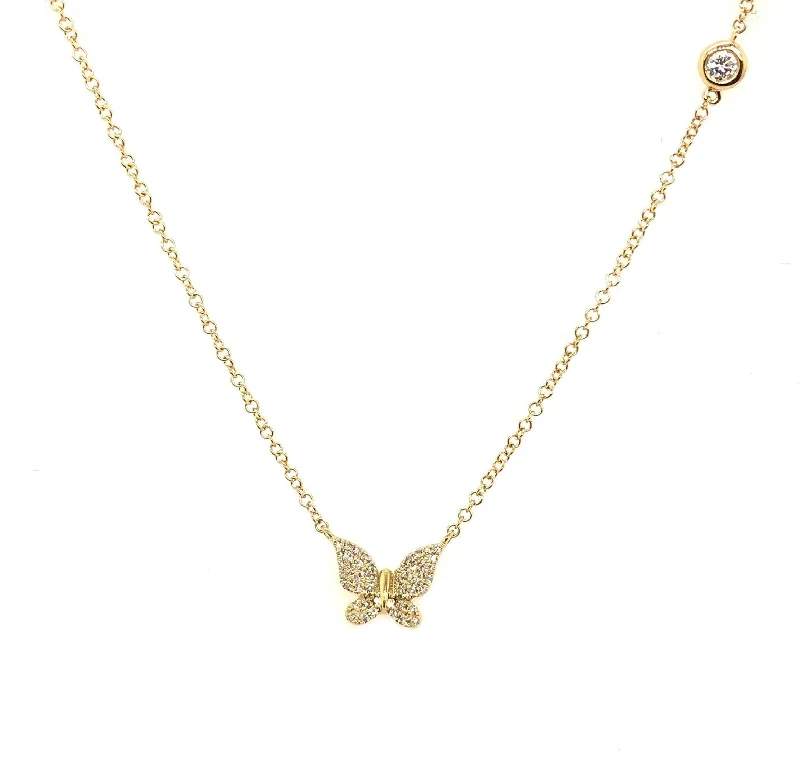 Yellow Gold Diamond Butterfly Necklace