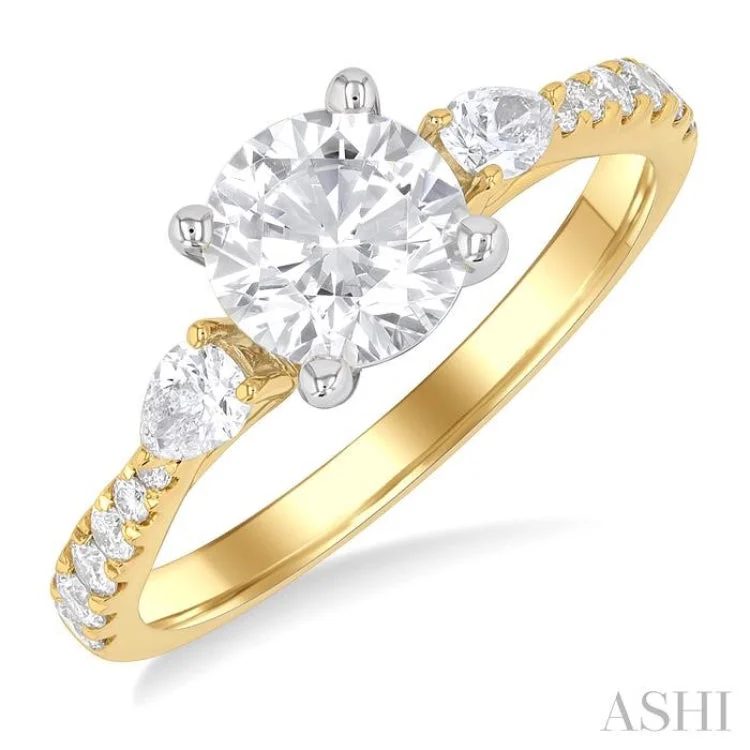 3/8 ctw Pear and Round Cut Diamond Semi-Mount Engagement Ring in 14K Yellow and White Gold