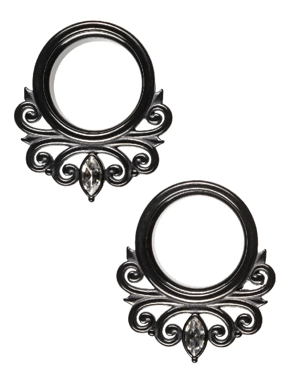 Black Single Prong Crystal Single Flared Steel Tunnels