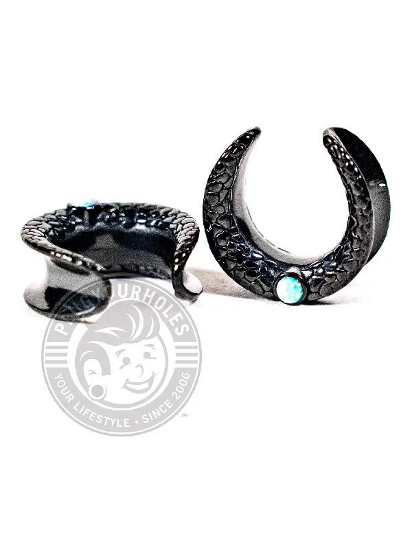 Black Snakeskin Opalite Crescent Steel Saddles