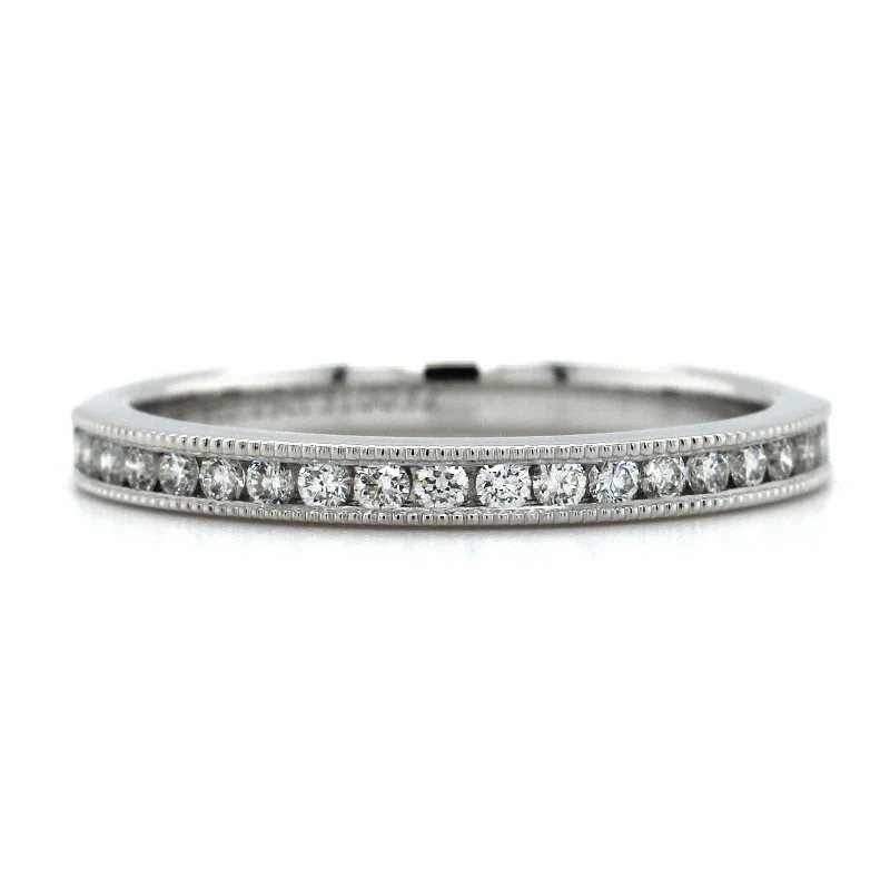 18K White Gold Channel Set Milgrain Diamond Band