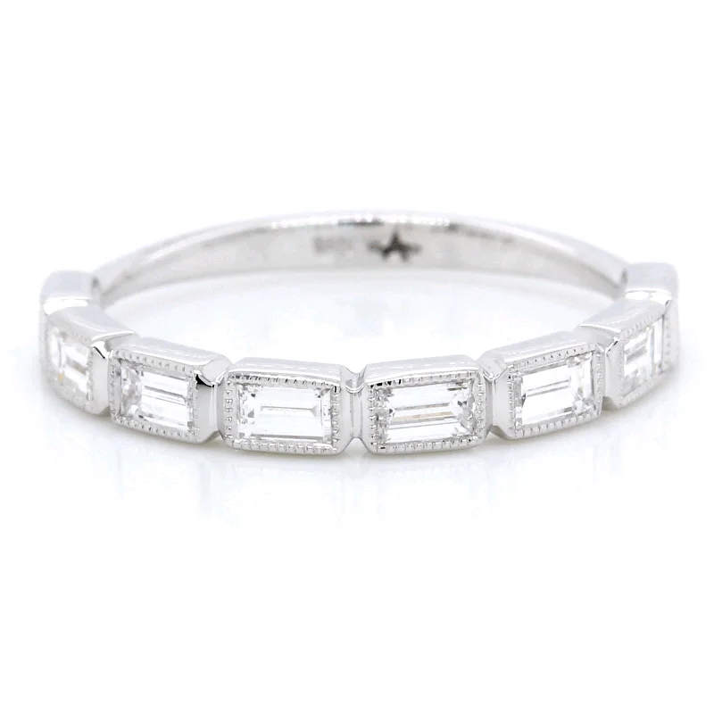 18K White Gold Bezel Set Band with Baguette Diamonds