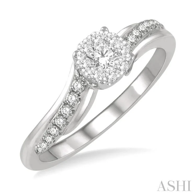 1/3 ctw Circular Mount Slanting Round Cut Diamond Lovebright Engagement Ring in 14K White Gold