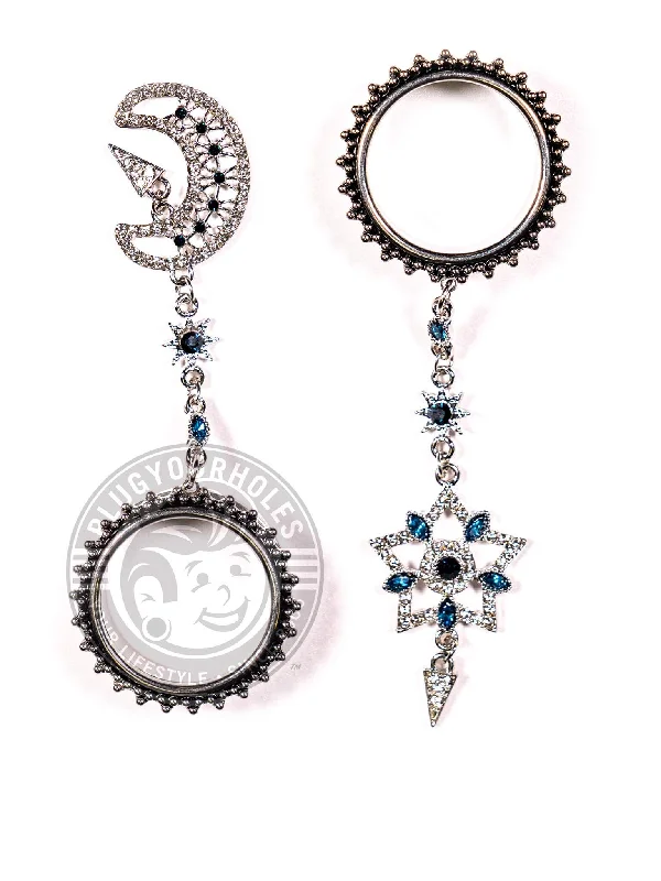 Moon & Star Dangle Beaded Threaded Steel Tunnels