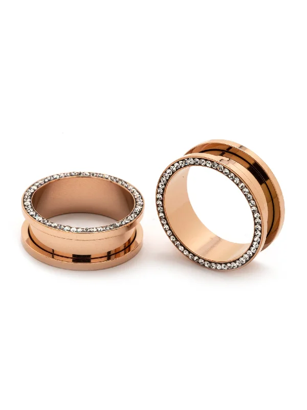 Rose Gold Bling Threaded Steel Tunnels