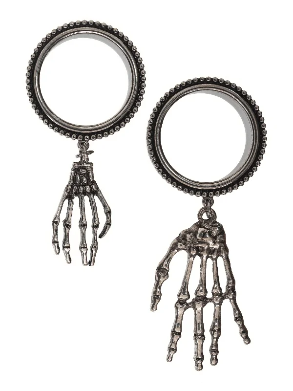 Skeleton Hand Dangle Beaded Threaded Steel Tunnels