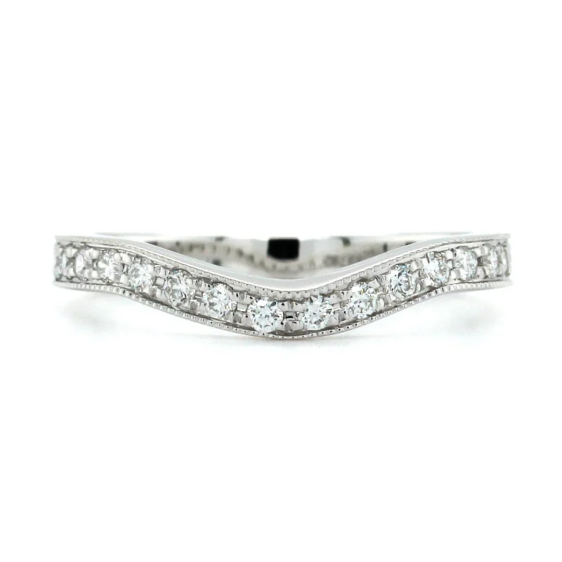 18K White Gold Large Curve Milgrain Diamond Band