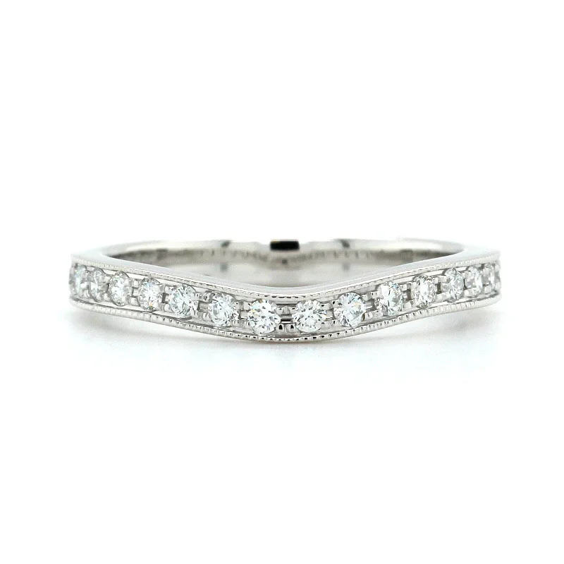 18K White Gold Medium Curve Milgrain Diamond Band