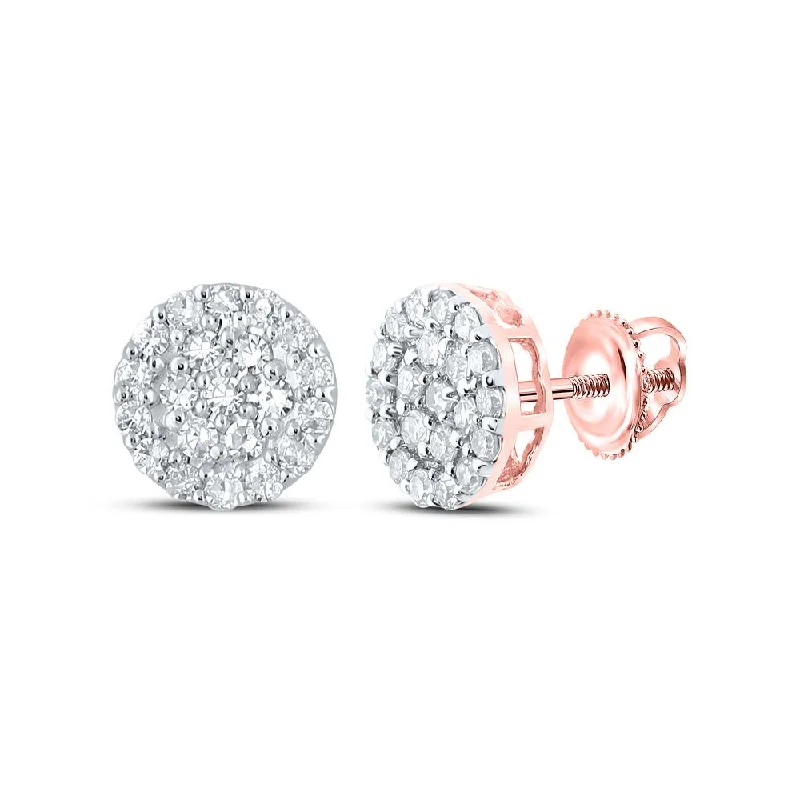 10kt Rose Gold Round Diamond Cluster Earrings 1/4 Cttw