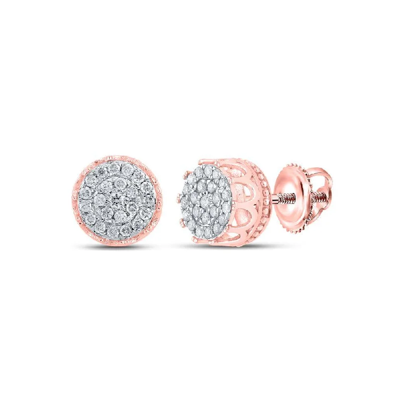 10kt Rose Gold Round Diamond Cluster Earrings 1/4 Cttw