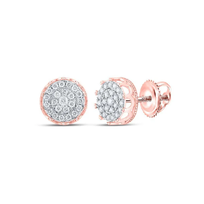 10kt Rose Gold Round Diamond Cluster Earrings 1 Cttw