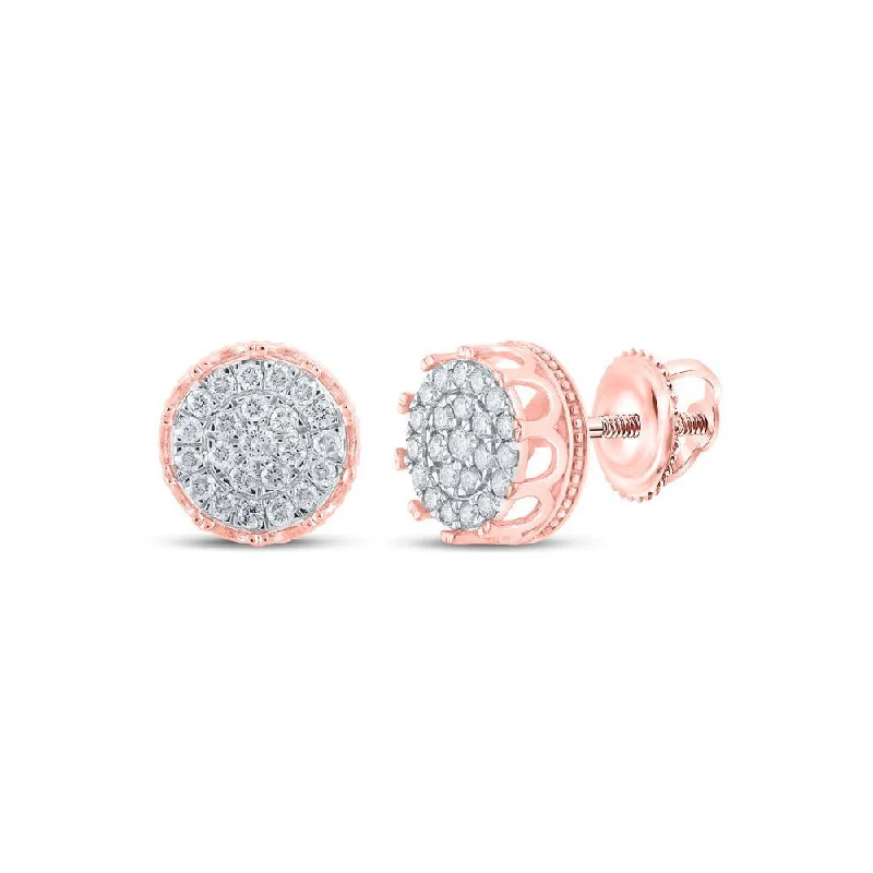 10kt Rose Gold Round Diamond Cluster Earrings 3/4 Cttw