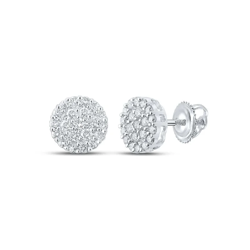 10kt White Gold Round Diamond Cluster Earrings 1 Cttw