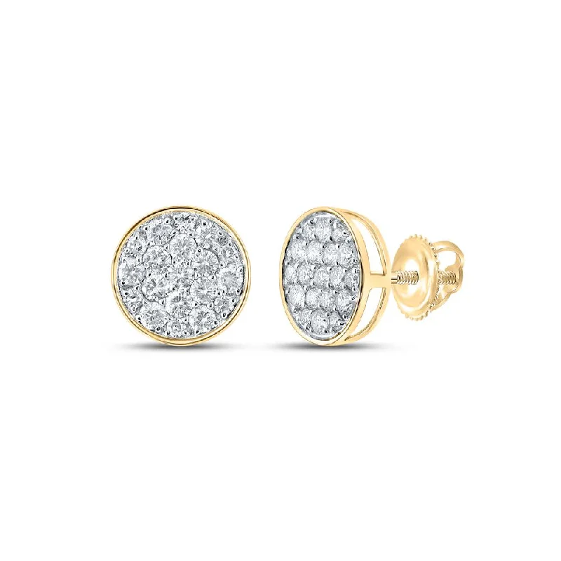 10kt Yellow Gold Round Diamond Cluster Earrings 1/2 Cttw