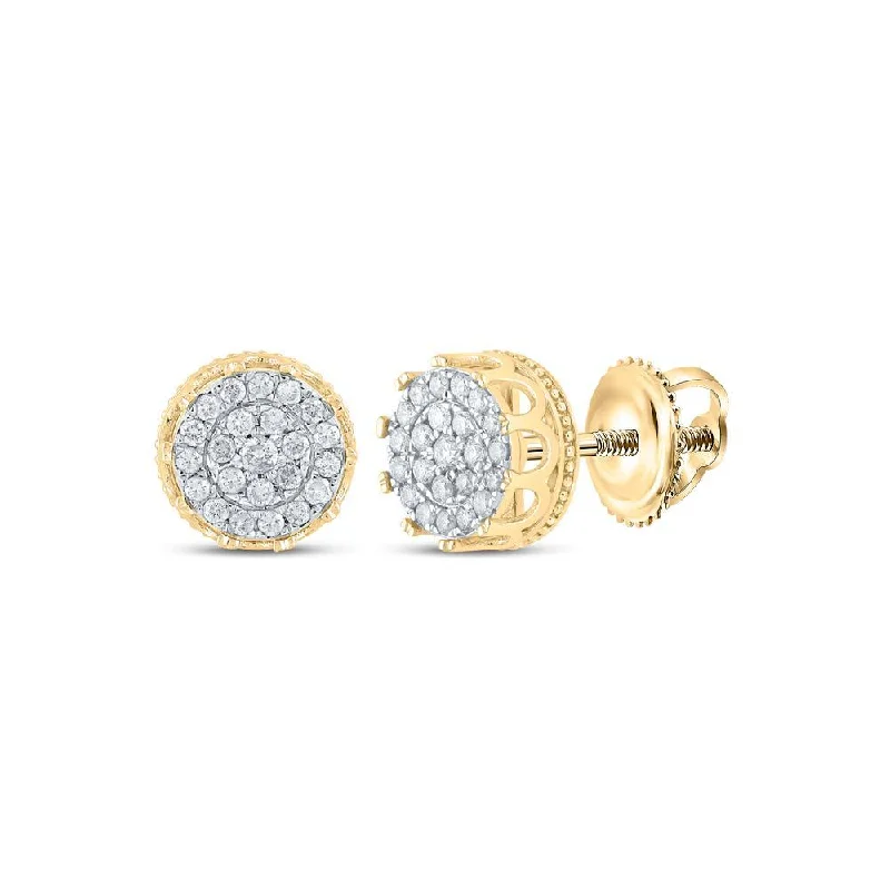 10kt Yellow Gold Round Diamond Cluster Earrings 1/2 Cttw