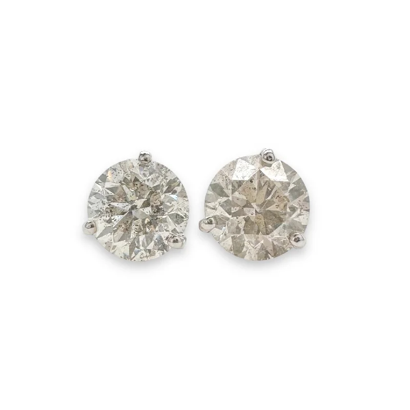 18K W Gold 3.32ctw J/I1 Round Diamond Stud Earrings