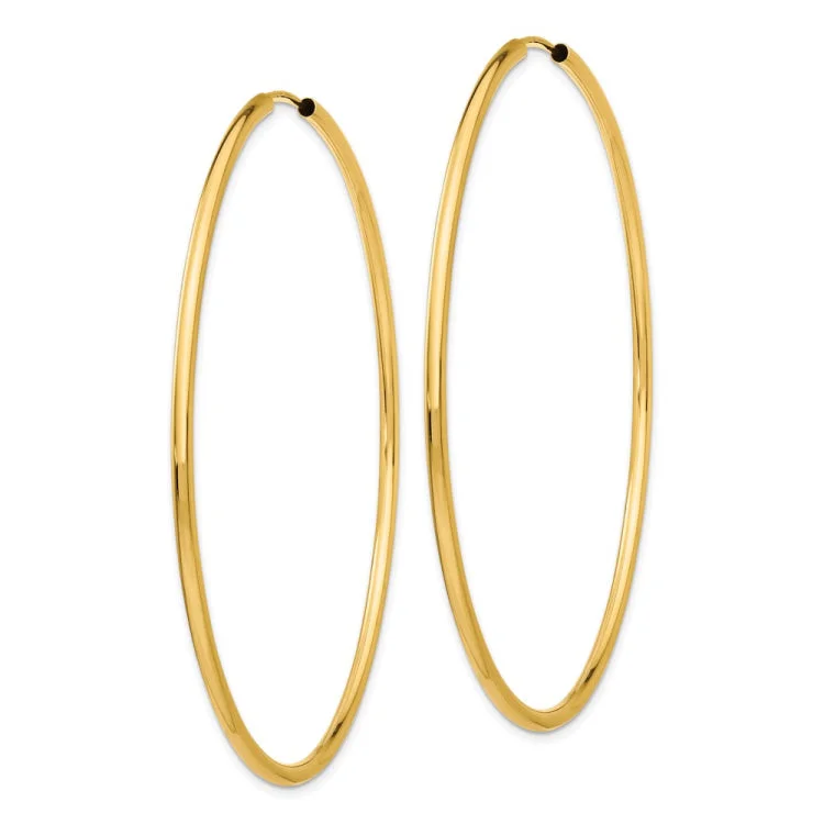 14k Polished Round Endless 2mm Hoop Earrings