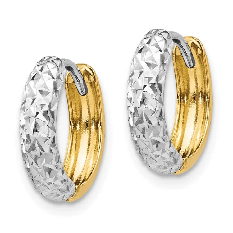 14k Two-tone Diamond-cut Hoop Earrings