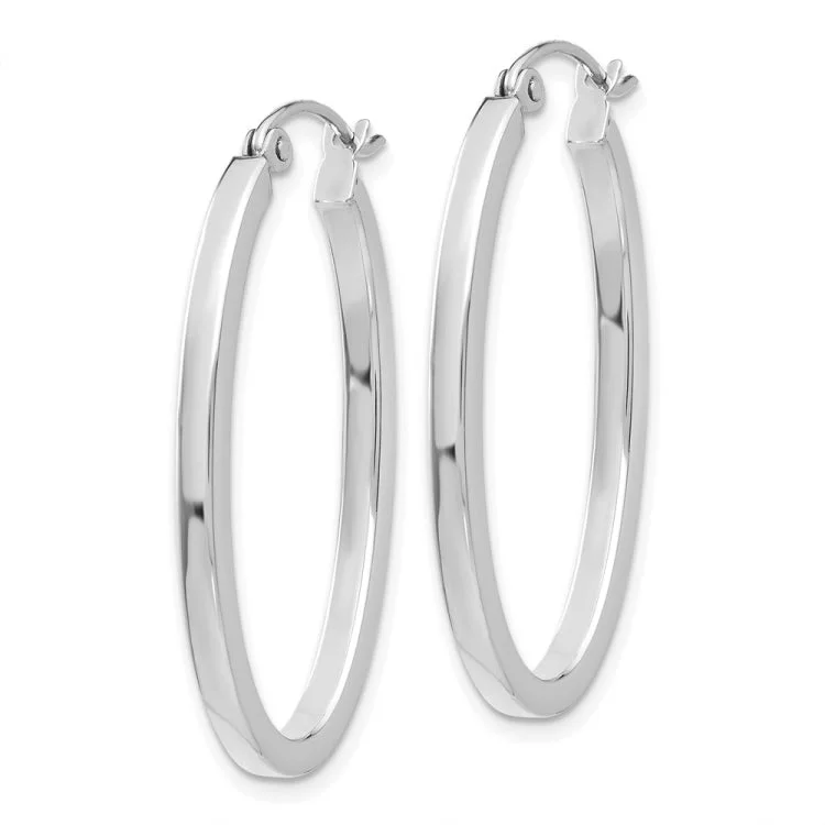 14k White Gold Oval Hoop Earrings