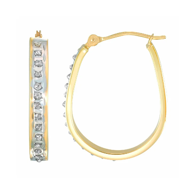 Diamond Fascination 14KT Yellow Gold 23X18MM Diamond Accent Hoop Earrings