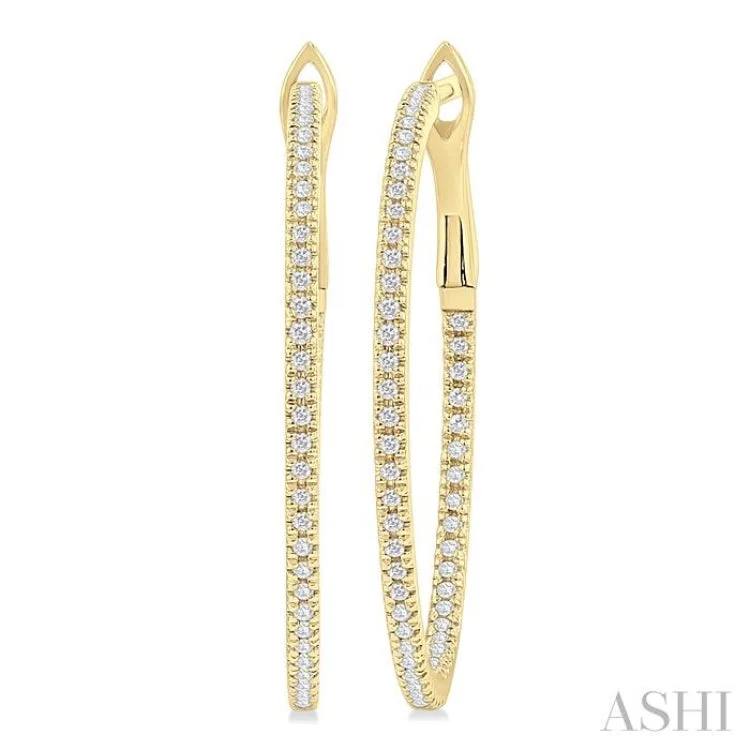 1/3 Ctw Inside & Outside Round Cut Diamond Hoop Earring in 14K Yellow Gold