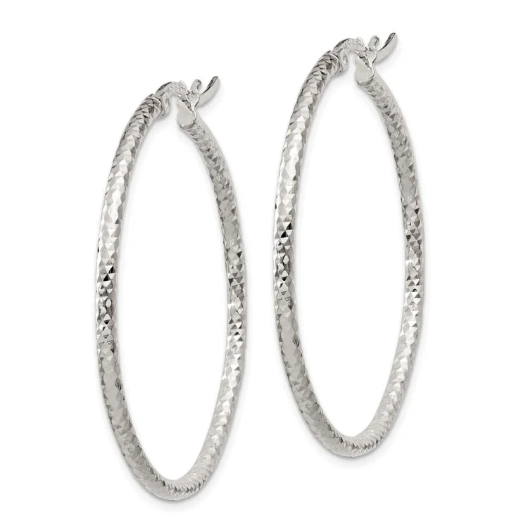 Sterling Silver Polished Diamond-cut  2mm Round Hoop Earrings