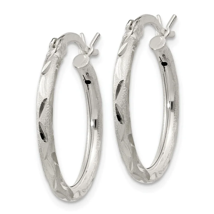 Sterling Silver Satin Diamond-cut 2x20mm Hoop Earrings