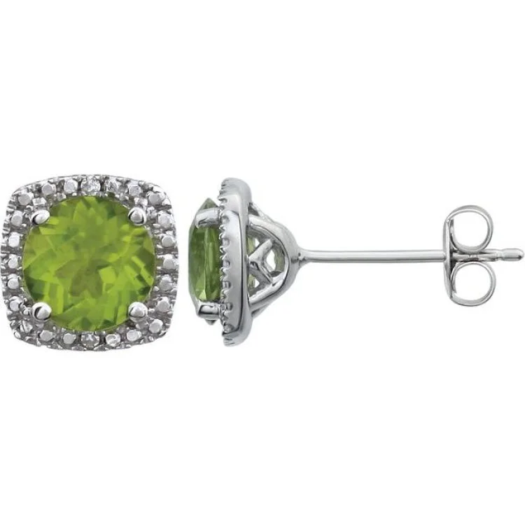 Sterling Silver Natural Peridot & .015 CTW Natural Diamond Earrings