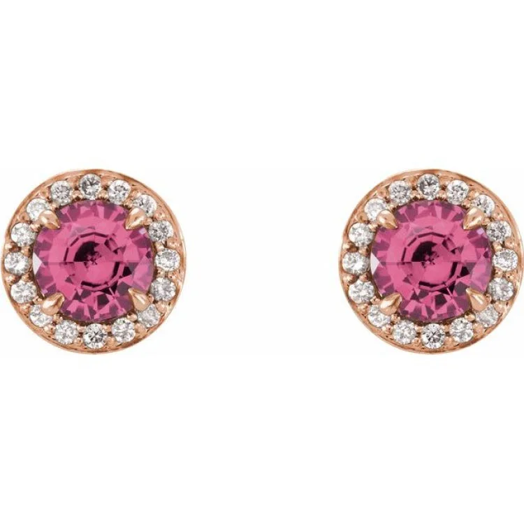 14K Rose 5 mm Natural Pink Tourmaline & 1/8 CTW Natural Diamond Earrings