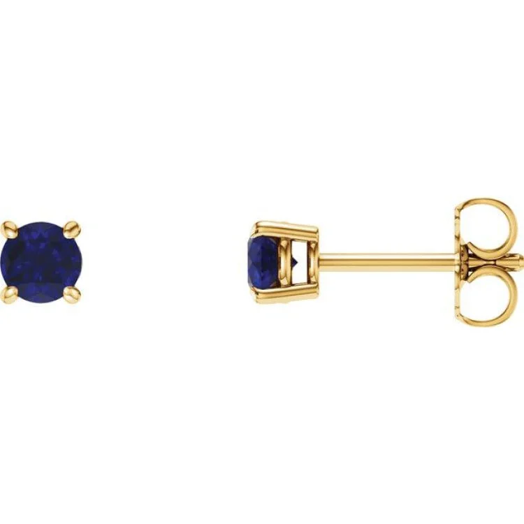 14K Yellow 4 mm Lab-Grown Blue Sapphire Stud Earrings