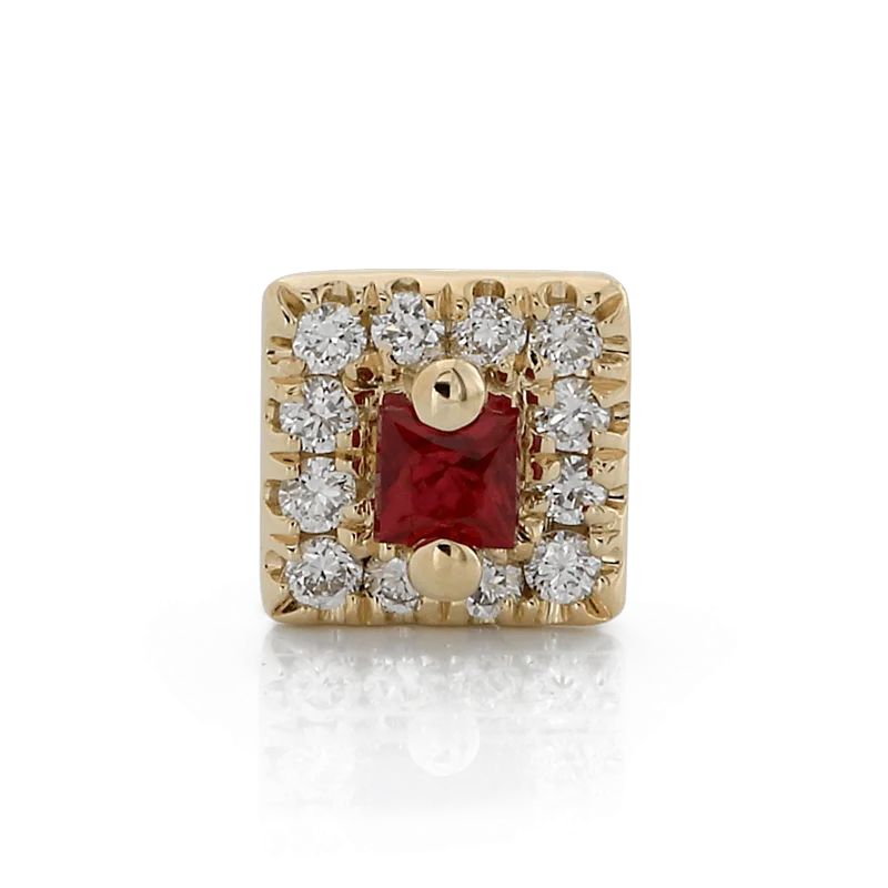 Square with Colored Gemstone - Ruby