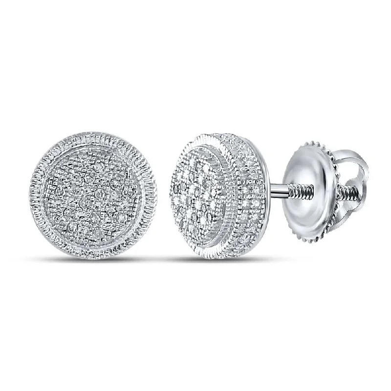 Sterling Silver Round Diamond Disk Circle Earrings 1/10 Cttw