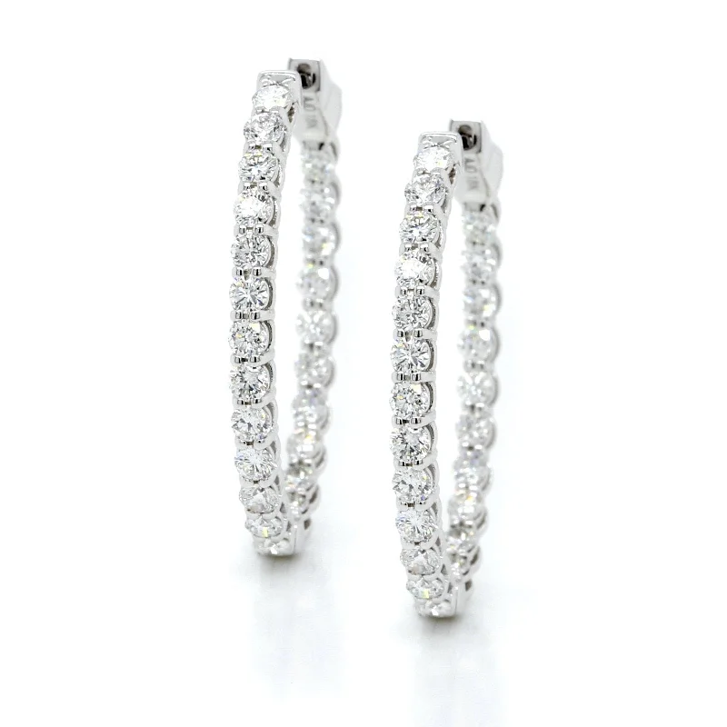 18K White Gold Diamond Oval Shape Hoop Earrings