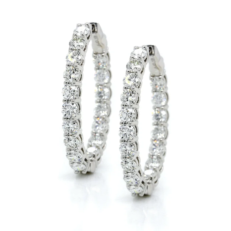 18K White Gold Diamond Oval Shape Hoop Earrings