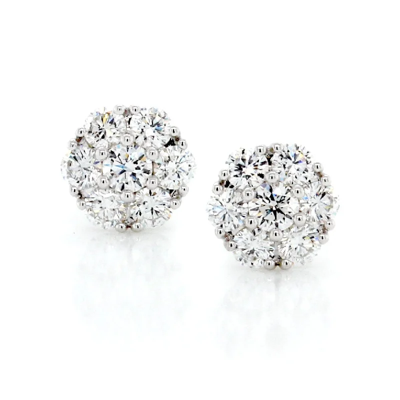 18K White Gold Diamond Cluster Stud Earrings