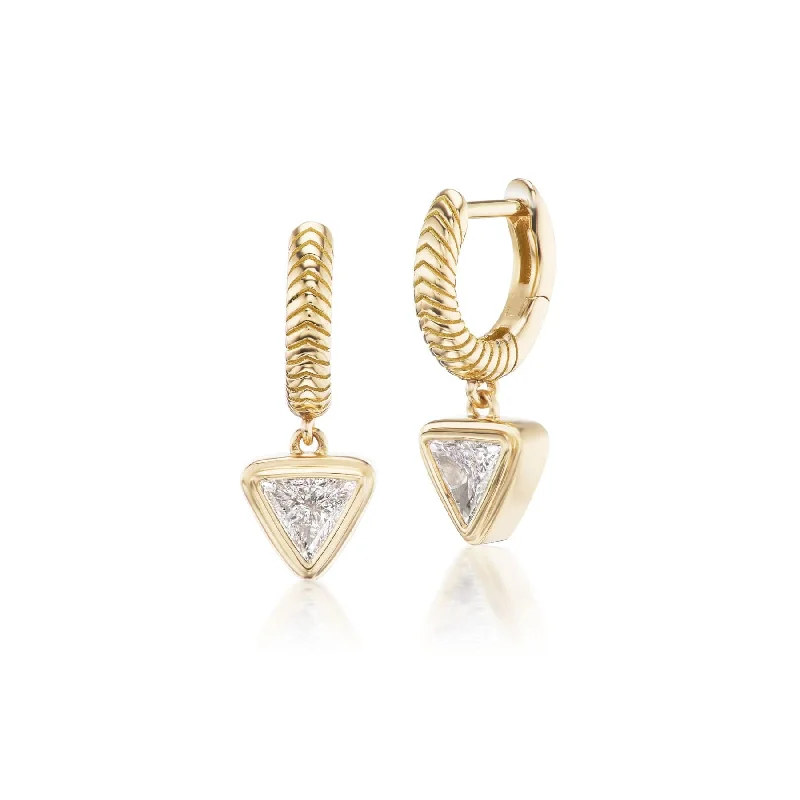 18K Yellow Gold Trillion Diamond Drop Huggie Earrings