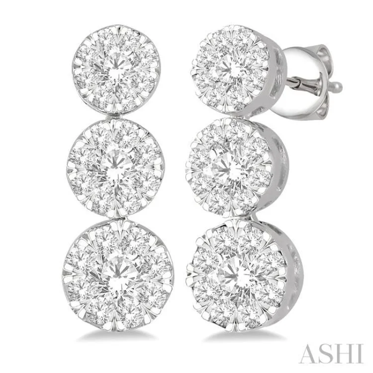 1 ctw Hanging Triple Mount Lovebright Round Cut Diamond Earring in 14K White Gold