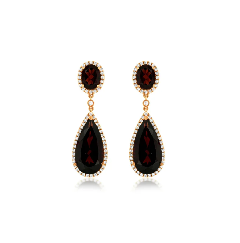 Sabel Collection Rose Gold Garnet and Diamond Dangle Earrings