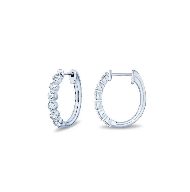 Sabel Collection White Gold Round Diamond Huggie Hoop Earrings