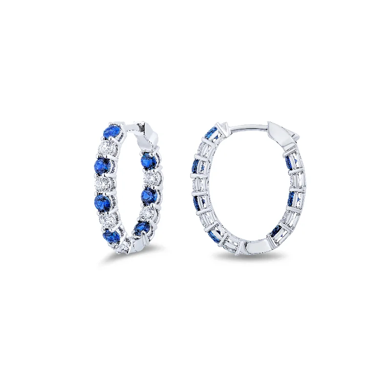 Sabel Collection White Gold Sapphire and Diamond Inside Out Hoop Earrings