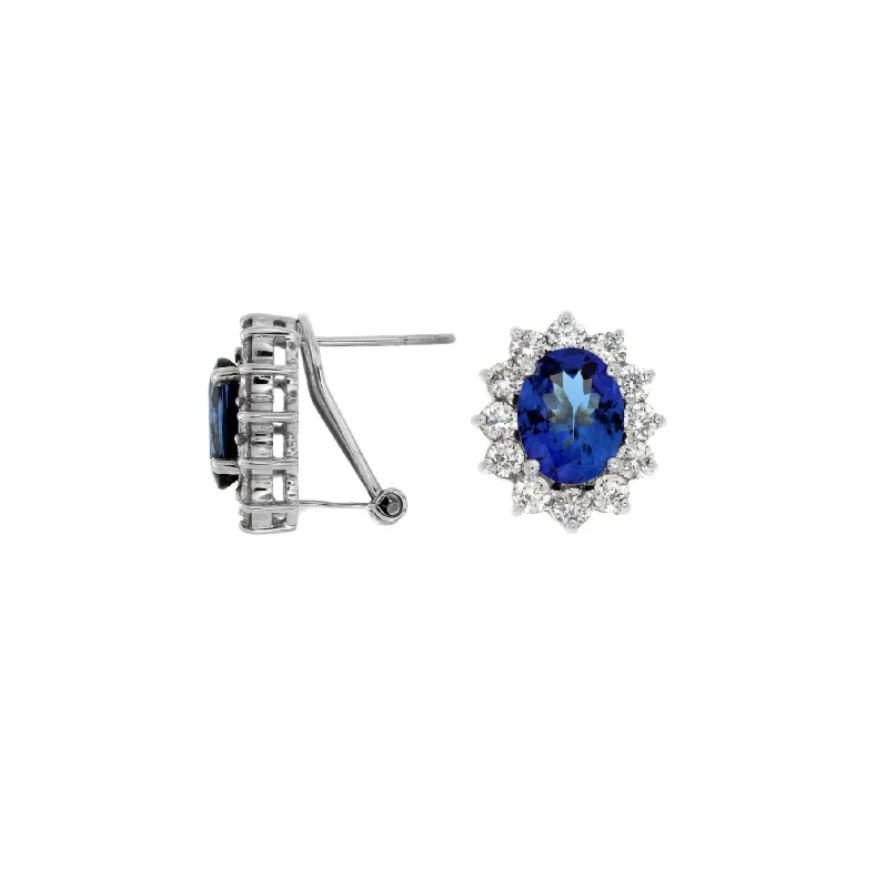 Sabel Collection White Gold Tanzanite and Diamond Halo Earrings