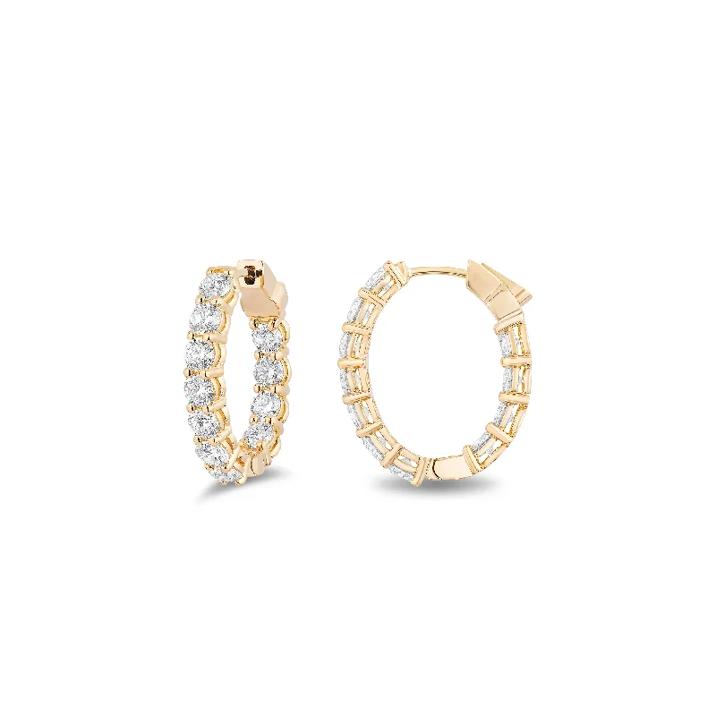 Sabel Collection Yellow Gold Round Diamond Oval Hoop Earrings