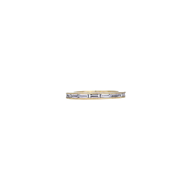 18 Karat Yellow Diamond Silhouette Eternity Band with White Baguette Diamonds