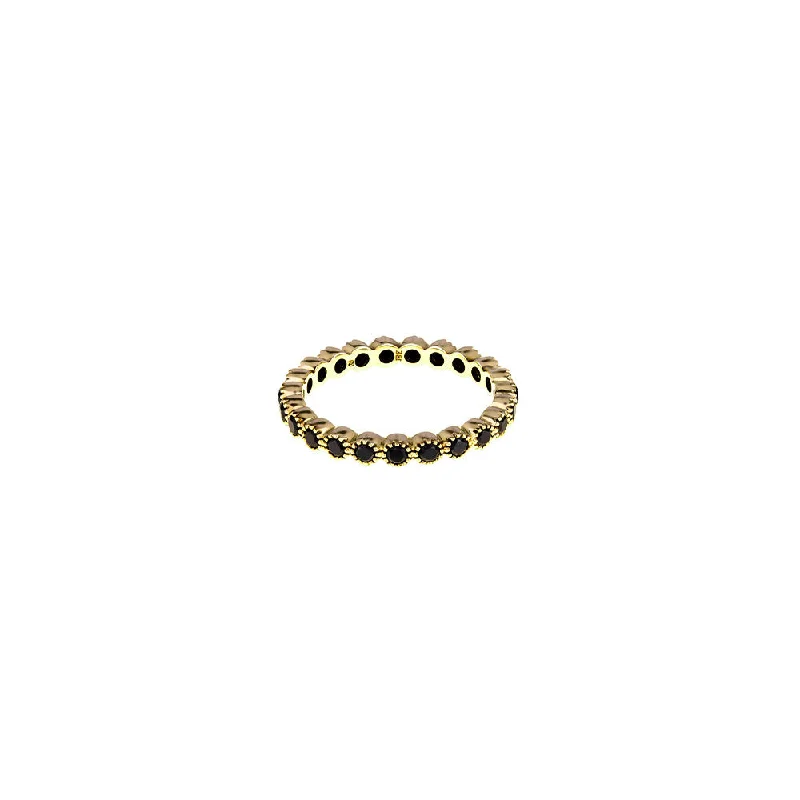 18 Karat yellow gold bezel band with black diamonds