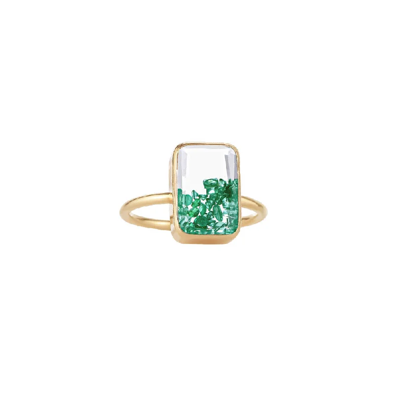 18 Karat Yellow Gold Ten Fourteen Petite Emerald Ring