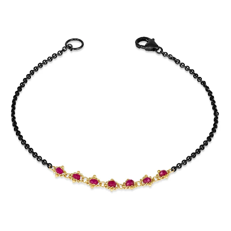 Petite Contrast Textile Bracelet in Ruby