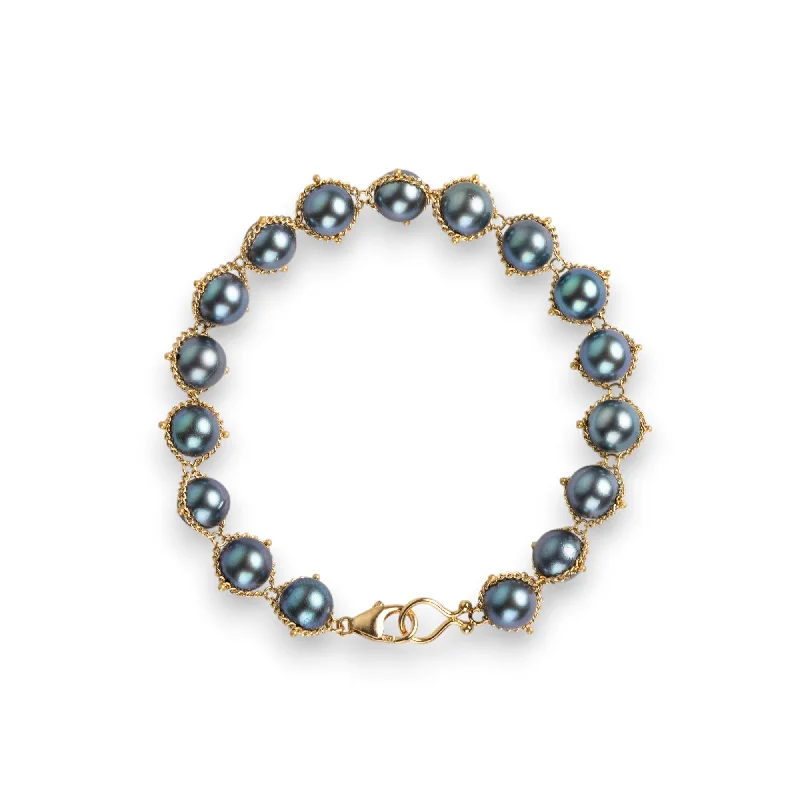 Blue Akoya Pearl Textile Bracelet