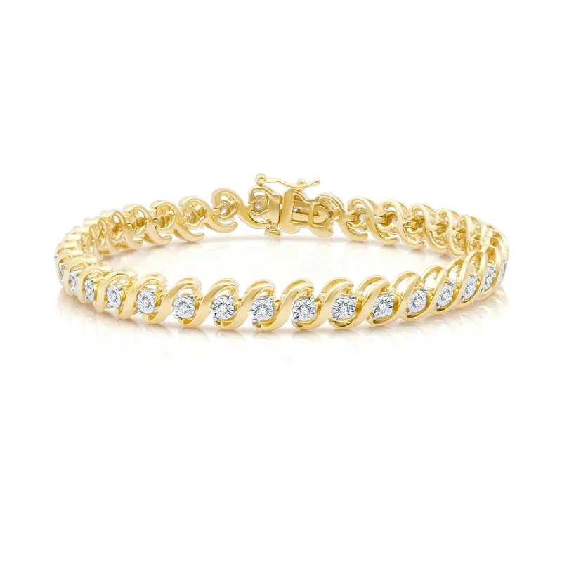 1/2 CTW Diamond Illusion Set 7.5-inch Tennis Bracelet in Yellow Gold Plated Sterling Silver