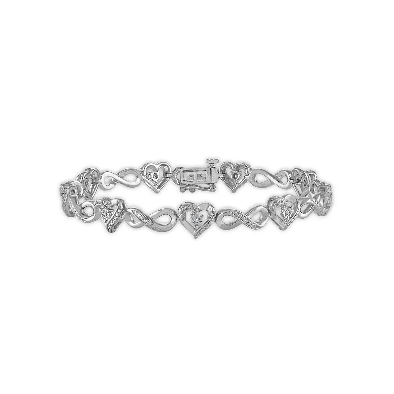 1/20 CTW Diamond Heart Infinity 7.25-inch Bracelet in Rhodium Plated Sterling Silver