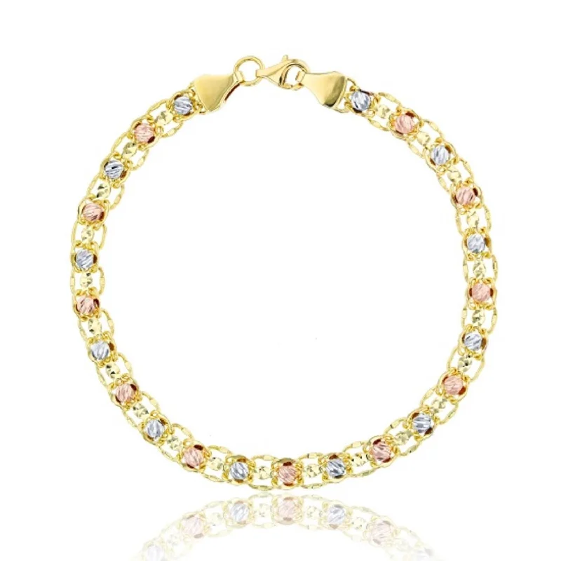 10KT Gold Tri-Color 7.75-inch 5.3MM Diamond-cut Bracelet